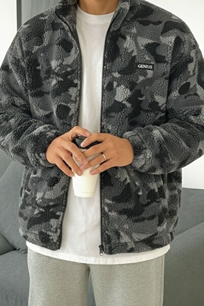 GENIUS STORE Oversize Plush Sweatshirt Patterned Men's Fleece Sweatshirt Men-...