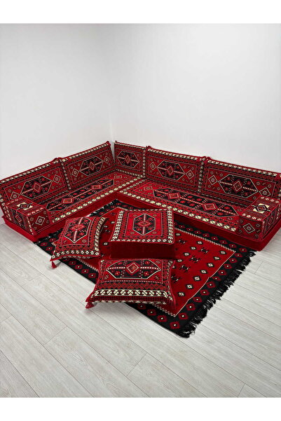 BAKIRÖZÜ HOME Sedir Deseni Şark Köşesi Takımı Yer Minderi Seti Sünger Dahil 1...