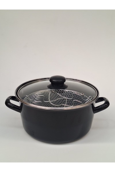 GİZEM Enamel Fryer Pot Frying Pot Chips Pot 22 cm 3.7 Liters Black
