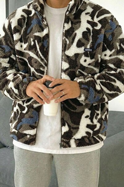 GENIUS STORE Oversize Plush Sweatshirt Patterned Men's Fleece Sweatshirt Men-...