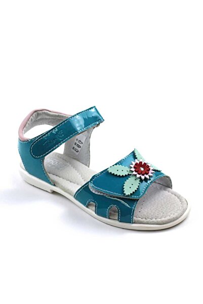 tino Sandale din piele naturala , lacuita , pentru fetite , decorate cu flori...