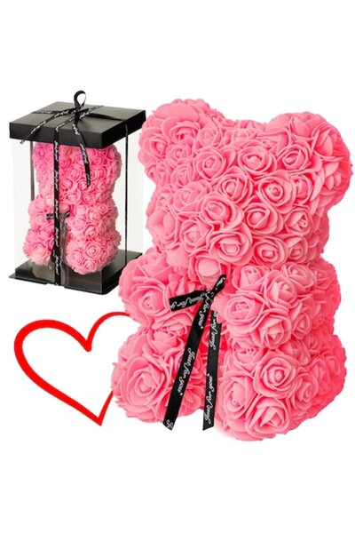 OEM Pink Rose Bear 25 cm in Box - Gift for Her