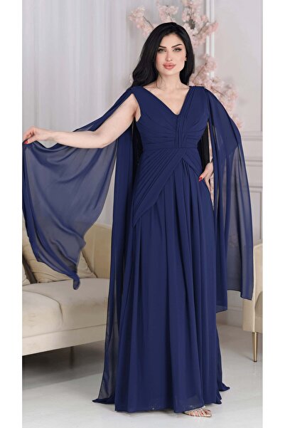 Nice Model Soft Chiffon Evening Dress with Attached Draped Piece