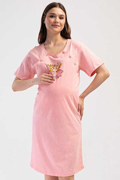 VİENETTA Women's Maternity and Breastfeeding Comfortable 100% Cotton Short Sl...