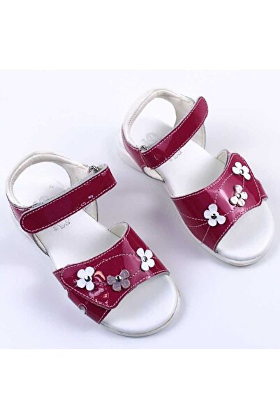 tino Sandale din piele naturala , lacuita , pentru fetite , cu flori 1833-FUC...