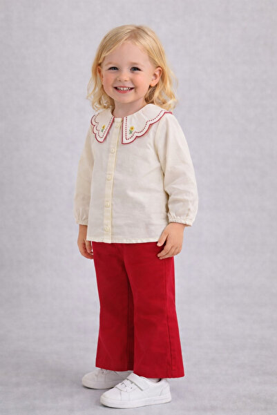 dinamik çocuk Kız Bebek/Çocuk Papatya Nakışlı Fırfırlı Yakalı Gömlek ve İspan...