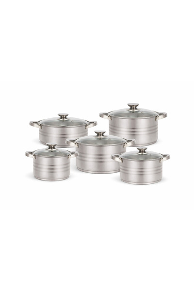 OEM 5-Piece Stainless Steel Pot Set with Glass Lids – Stainless Steel 2.3/3.2...