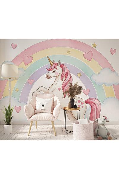 Grown Gökkuşağı Altında Tek Boynuzlu At Çocuk Odası Duvar Kağıdı