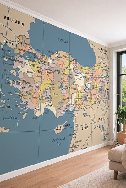 dreamwall Profesyonel Türkiye Siyasi Haritası - Ofis ve Eğitim Temalı Tekstil...