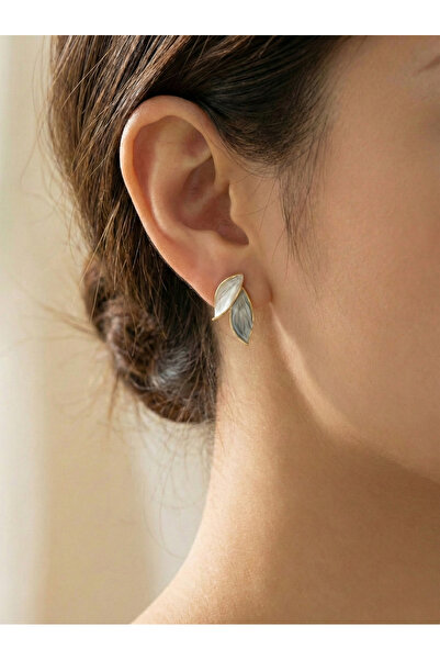 Happy Vibes Silver Needle Gray White Leaf Earrings - Stylish and Simple