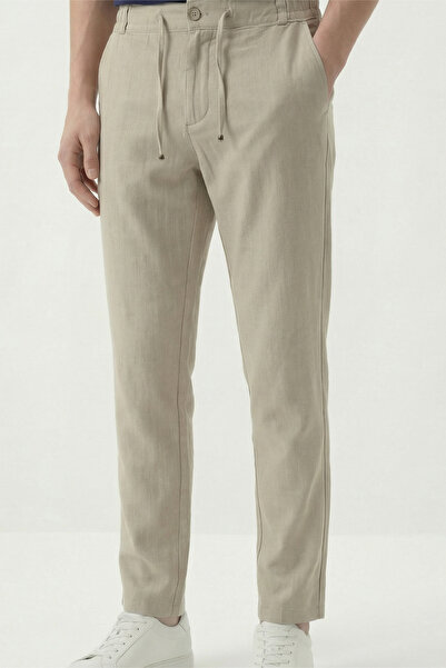 Veleno Men's Beige Jogger Pants Woven Striped Buttoned Front Flap Zippered Ba...