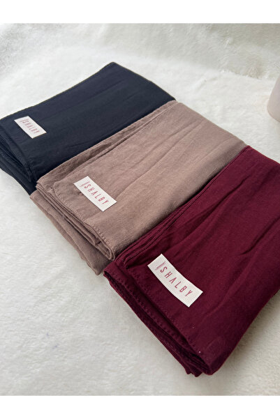 shalby Hijab Plain Cotton Crash Shawl Set of 3 (Black-Burgundy-Earth)