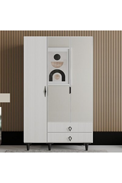 Flances Athena ayaklı tasarım aynalı 3 kapak MDF Gardırop
