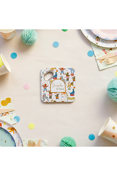 arslart Renkli sirk temalı kişiye özel magnet açacak & bardak altlığı, doğum ...