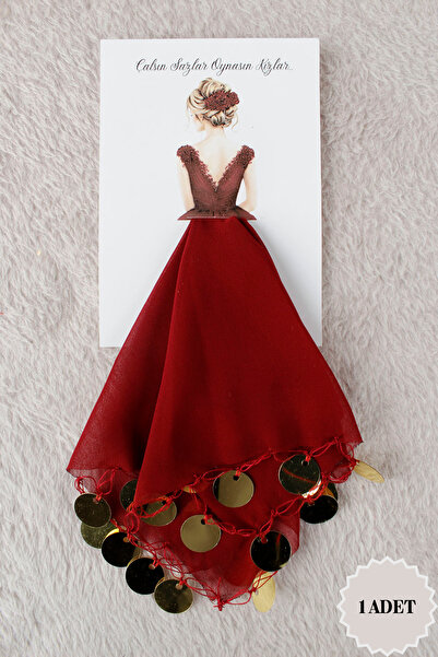 Mortex Bordo Gold Şifon Kartlı 1 Adet Hediyelik Halay Mendili, Düğün Kına Sün...