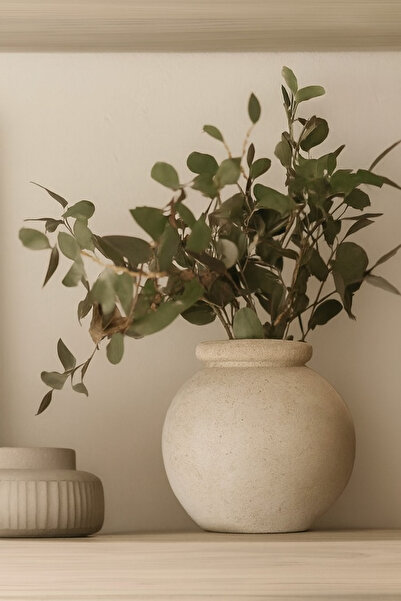 Lui Tasarım Cream Color Alya Vase 20 cm Textured Stoneware Clay Vase Natural ...