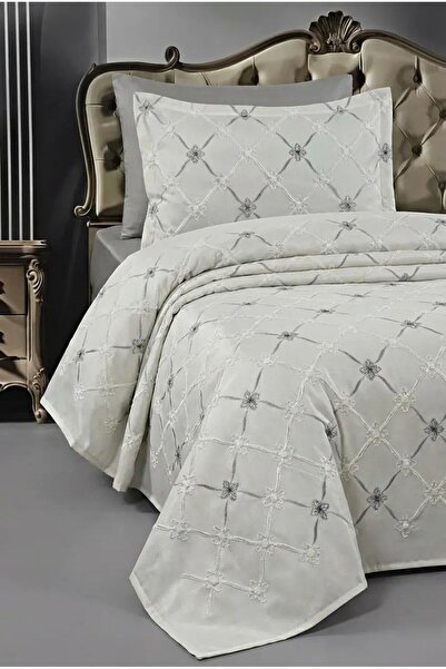 miar home perde tekstil طقم غطاء سرير مفرد منقوش باللون الرمادي مع غطاء وسادة...