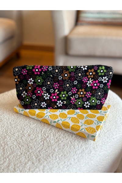 MEKİK BUTİK Authentic Velvet Texture Flannel Fabric Lined Pencil Case with Fl...