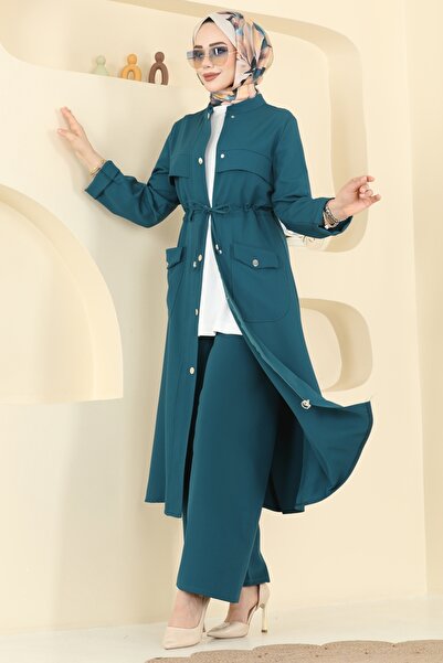 ModaMerve Beli Tünelli Dabıl Takım PL9205-MS Petrol