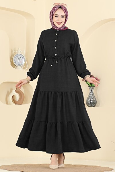 ModaMerve Beli Tünelli Sofia Elbise 3263HBS856-MS Siyah