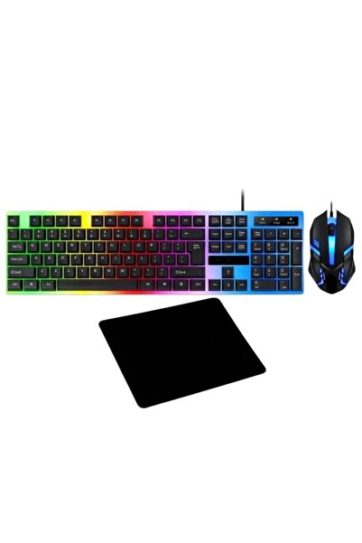 MASLİNG Tüm Cihazlara Uyumlu Gaming Rgb Işıklı Kablolu Q Klavye Mouse ve mous...