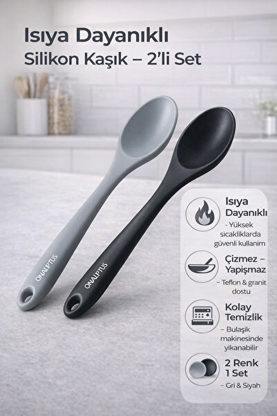 Single ( 2 Adet ) Sert Uçlu Isıya Dayanıklı 28 Cm Yanmaz Yapışmaz Kaşık Seti