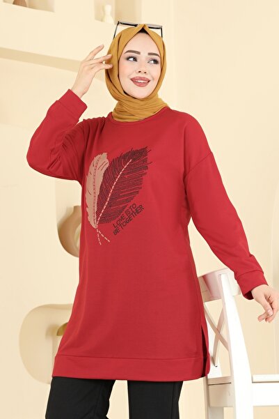 ModaMerve Baskı Detaylı İki İplik Takım 8040UZ662-MS Kırmızı&Siyah