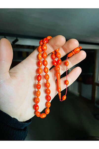 TTS TÜRK TESBİH SANATI سبحة يدوية الصنع من الزجاج البرتقالي الناري