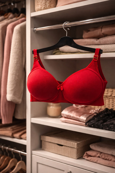 Cooqpoo Червен безжичен сутиен с банели, размер 85–100 | Удобен сутиен с мека...