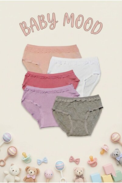 Tutku 5'li Paket Kız Bebek Pamuklu Yüksek Bel Dantelli Külot Seti - Yumuşak L...