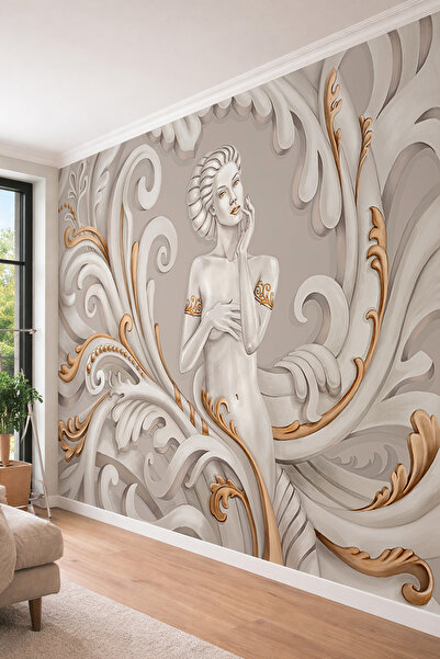 dreamwall 3D Rölyef Etkili Barok Desenli Kadın Figürü - Klasik Sanat Temalı T...