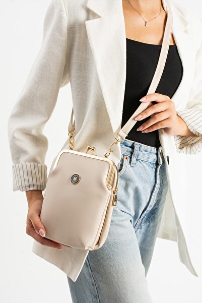 diclepolat Women's Adjustable Crossbody Bag with Gold Accessories, Beige Matt...