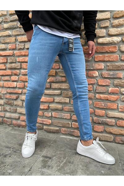 MODAMESTO Men's Light Blue Laser Slim Fit Lycra Jean Trousers