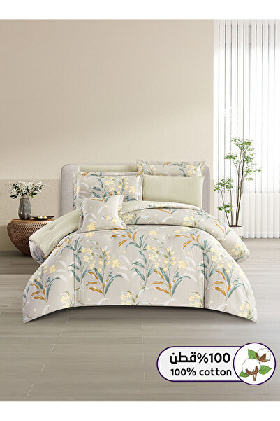 Melen طقم مفرش سرير صيفي مقاس كوين قطن 100% - 8 قطع - يناسب سرير بمقاس 200x16...