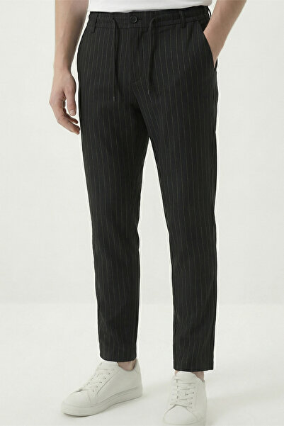 Veleno Men's Black Jogger Pants with Woven Stripes, Buttoned Front Placket, Z...