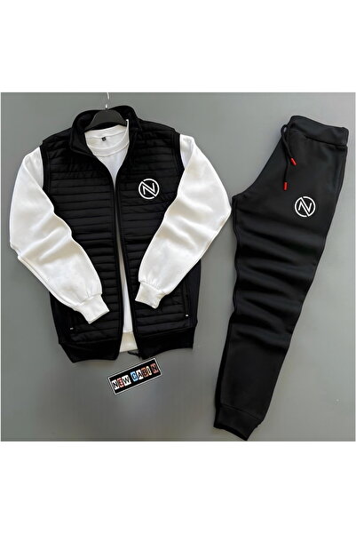 HERA PREMIUM TEKSTİL Nc Printed Quilted Knitwear Detailed Vest-Winter Sweatpa...