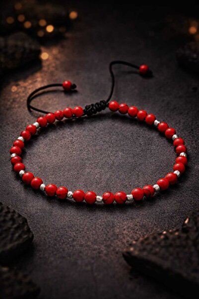 OEM Bracelet on string with 925 silver balls and red jasper stones