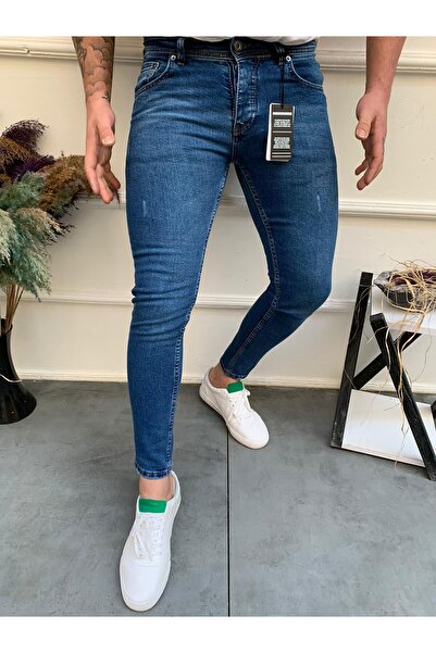 MODAMESTO Men's Blue Laser Slim Fit Lycra Jean Trousers