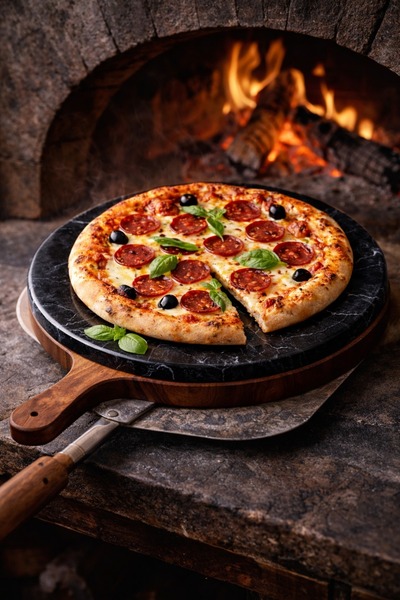 SIRÉ Studio Yuvarlak Mermer Pizza Sunumluğu 35 cm- SIRÉ Black Stone Collection