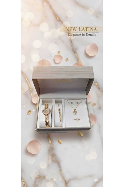 Treasures An elegant women's accessory set including a gold steel watch, neck...