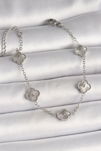Skygo 316L Steel Silver Color Embroidered Clover Model Women's Bracelet - Tj-...