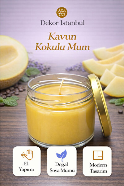 Dekor İstanbul Kavun Kokulu Kavanoz Mum | El Yapımı Doğal Soya Mumu | Dekorat...