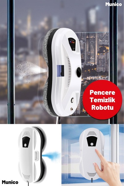 Munico Cam Silme Robotu Şarjlı Vakum Teknolojili Güvenlik Halatlı Temizlik ve...