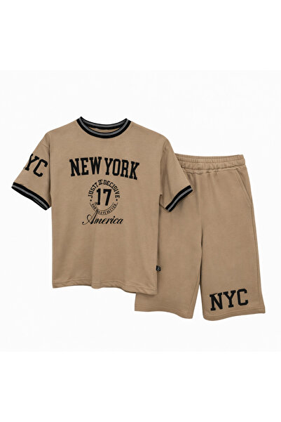 Mamboo Boy's set with t-shirt and shorts, beige - 6/7 years