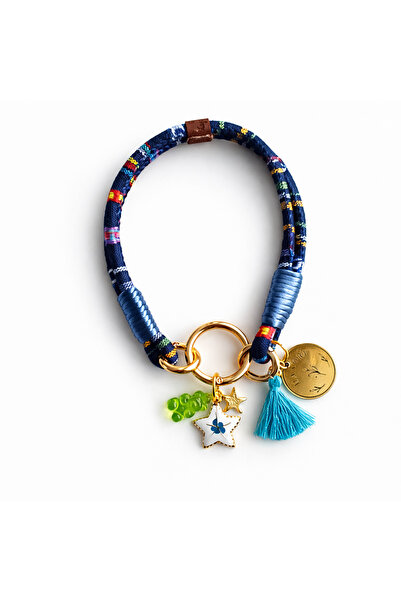 Hanori Accessory طوق كلب مصنوع يدويًا بحبل قابل للتعديل مع حلية (أزرق غامق)