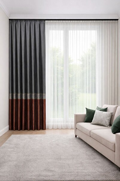 PERDE MERKEZİ İstanbul Gri Kiremit Pano Fon Perde Salon Ve Misafir Odalarına ...