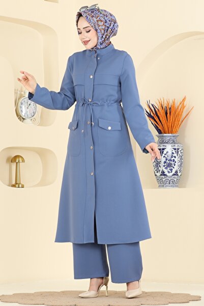 ModaMerve Beli Tünelli Dabıl Takım PL9205-MS Mavi