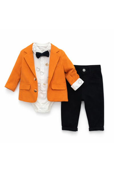 Mamboo Costum bebeluș băiat cu body și sacou 3-12 luni - 12 luni