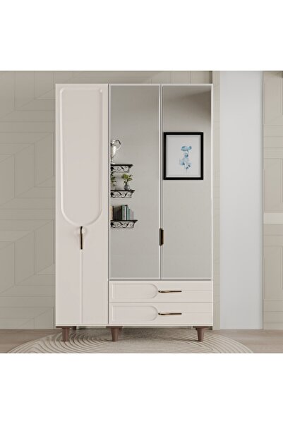 Flances Asya ayaklı tasarım aynalı 3 kapak MDF Gardırop