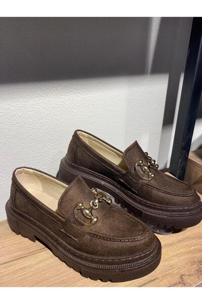 Kadın Acı Kahve Gold Toka Detaylı Loafer